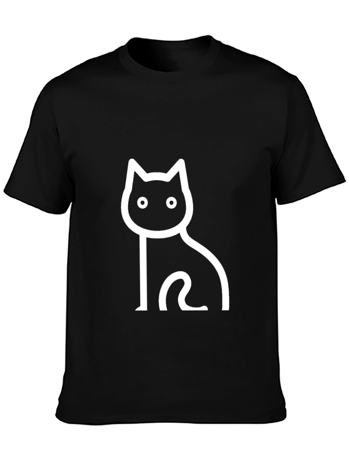 Black Cat Outline Graphic T-Shirt - Casual Wear