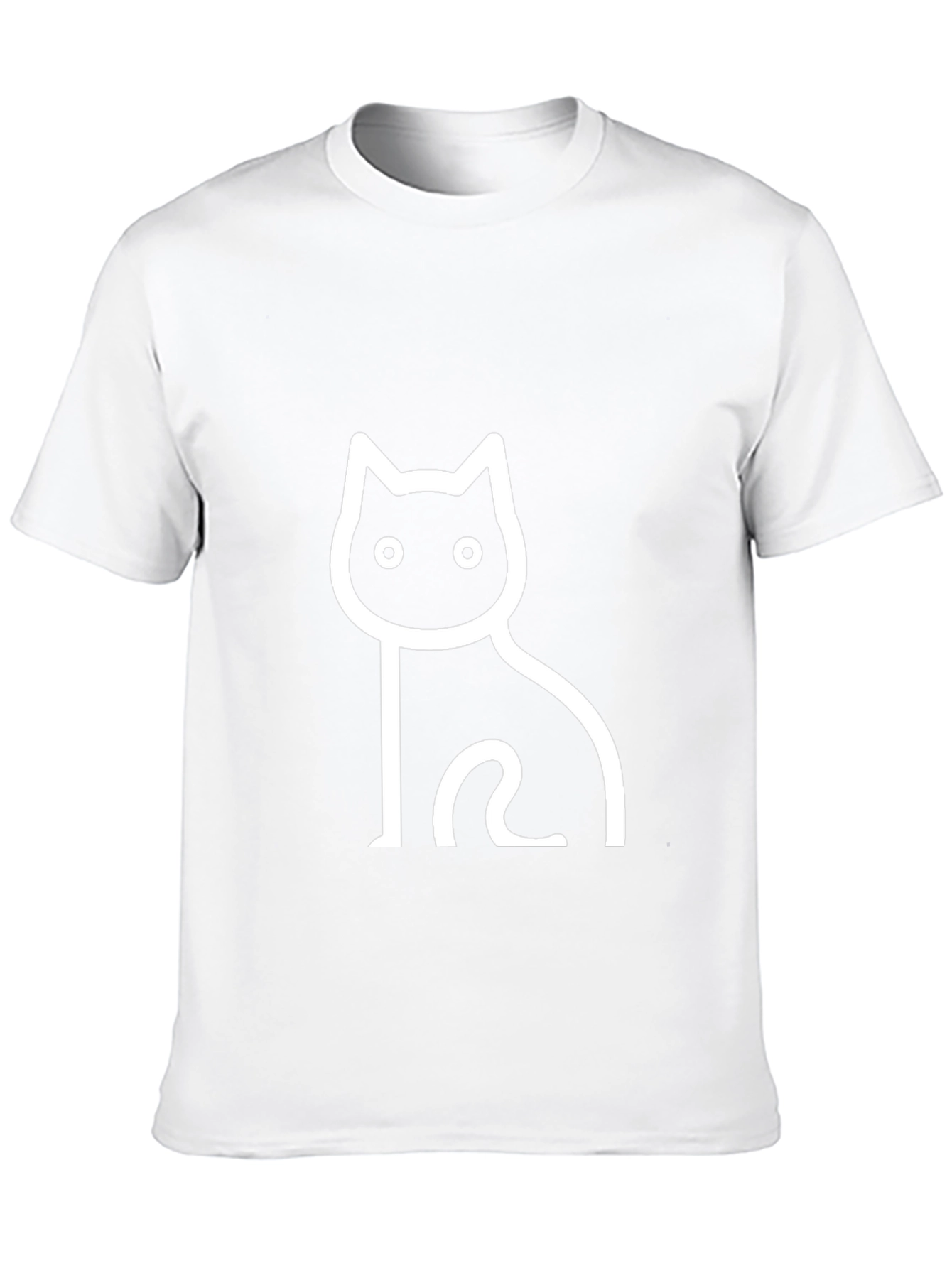 Black Cat Outline Graphic T-Shirt - Casual Wear