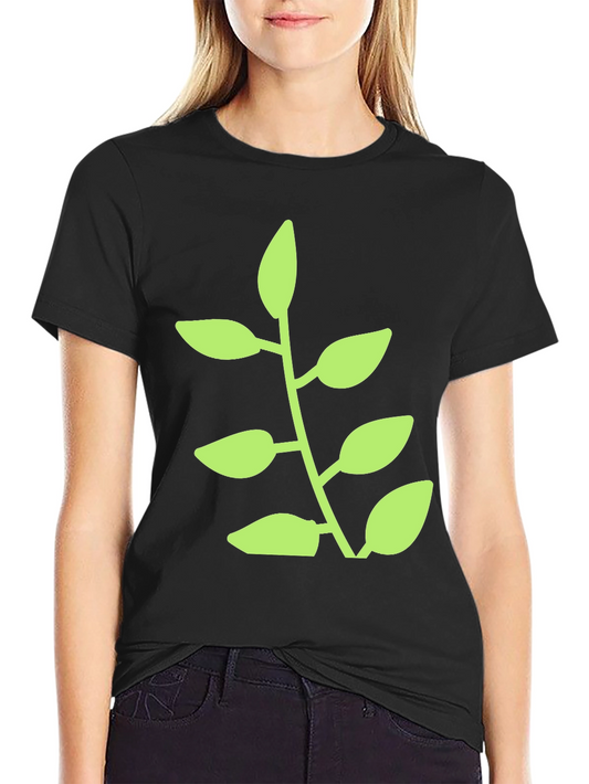 Green Plant Graphic Black T-Shirt
