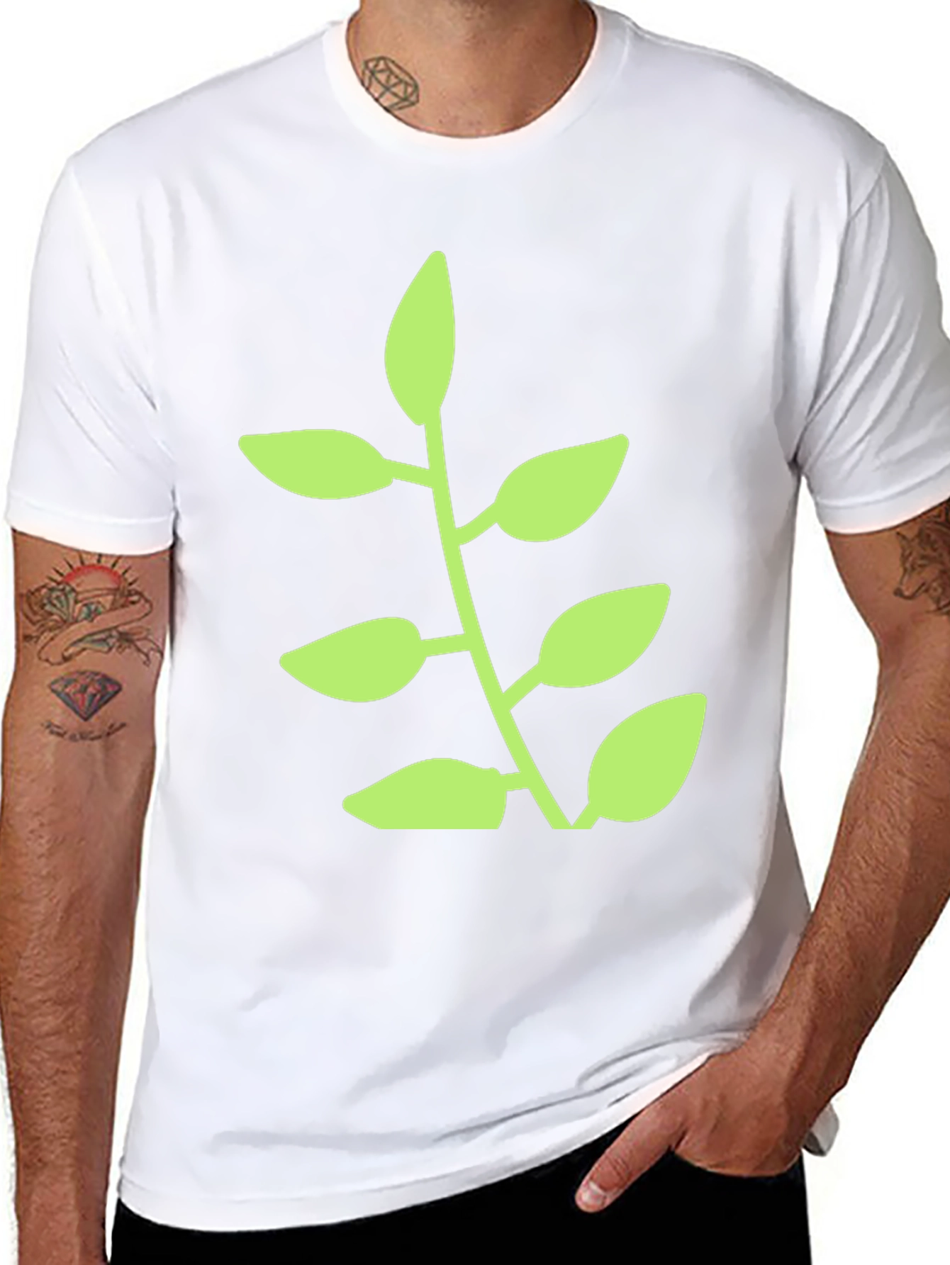 Green Plant Graphic Black T-Shirt