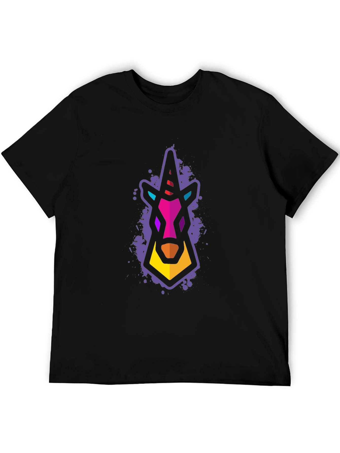 Geometric Unicorn Graphic T-Shirt - Black