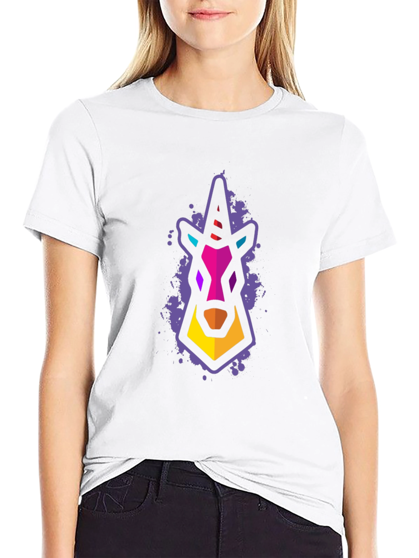 Geometric Unicorn Graphic T-Shirt - Black