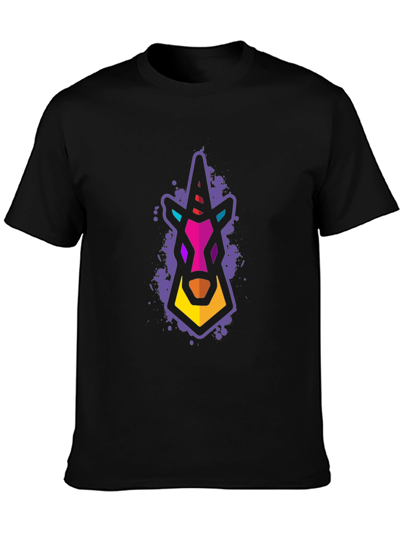 Geometric Unicorn Graphic T-Shirt - Black