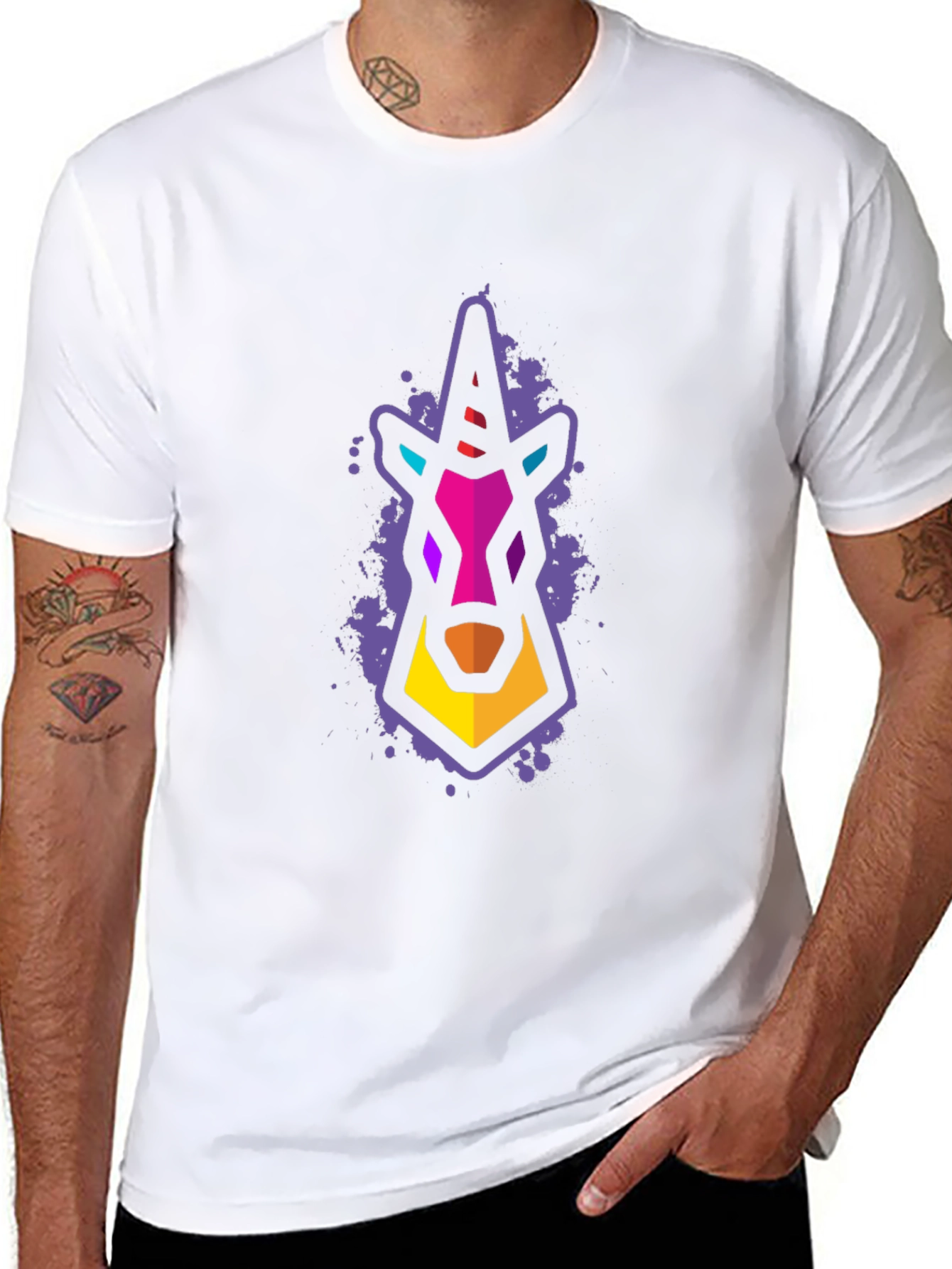 Geometric Unicorn Graphic T-Shirt - Black