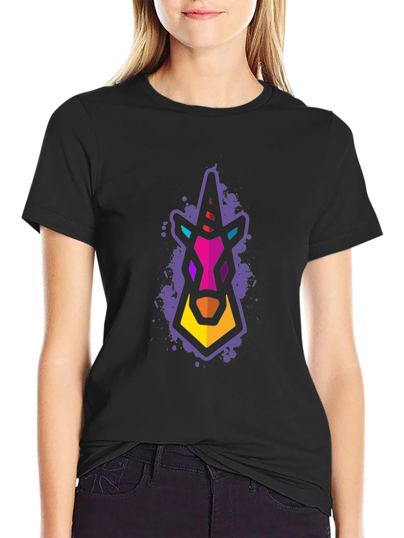 Geometric Unicorn Graphic T-Shirt - Black