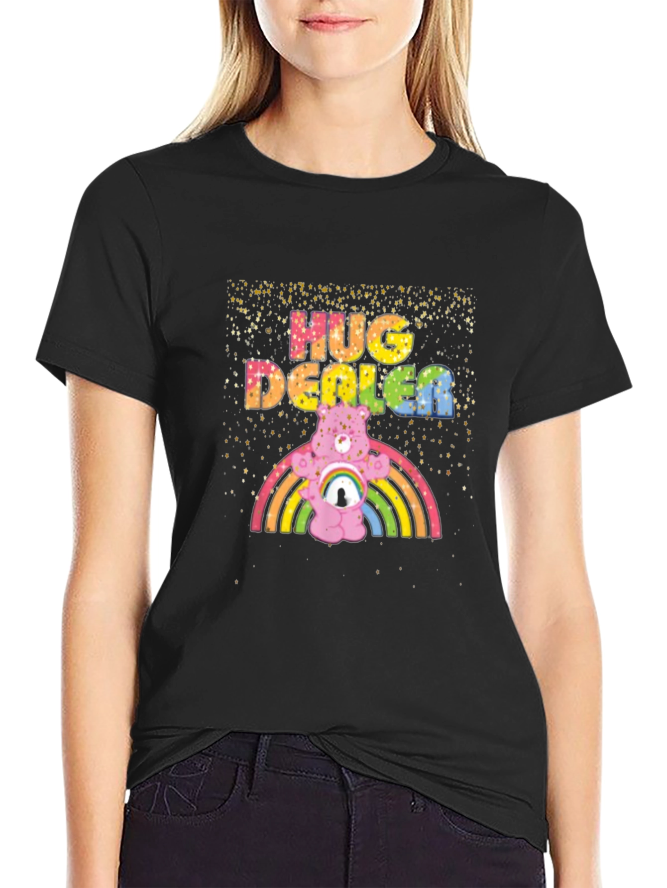 Hug Dealer Graphic Tee - Black Crew Neck T-Shirt
