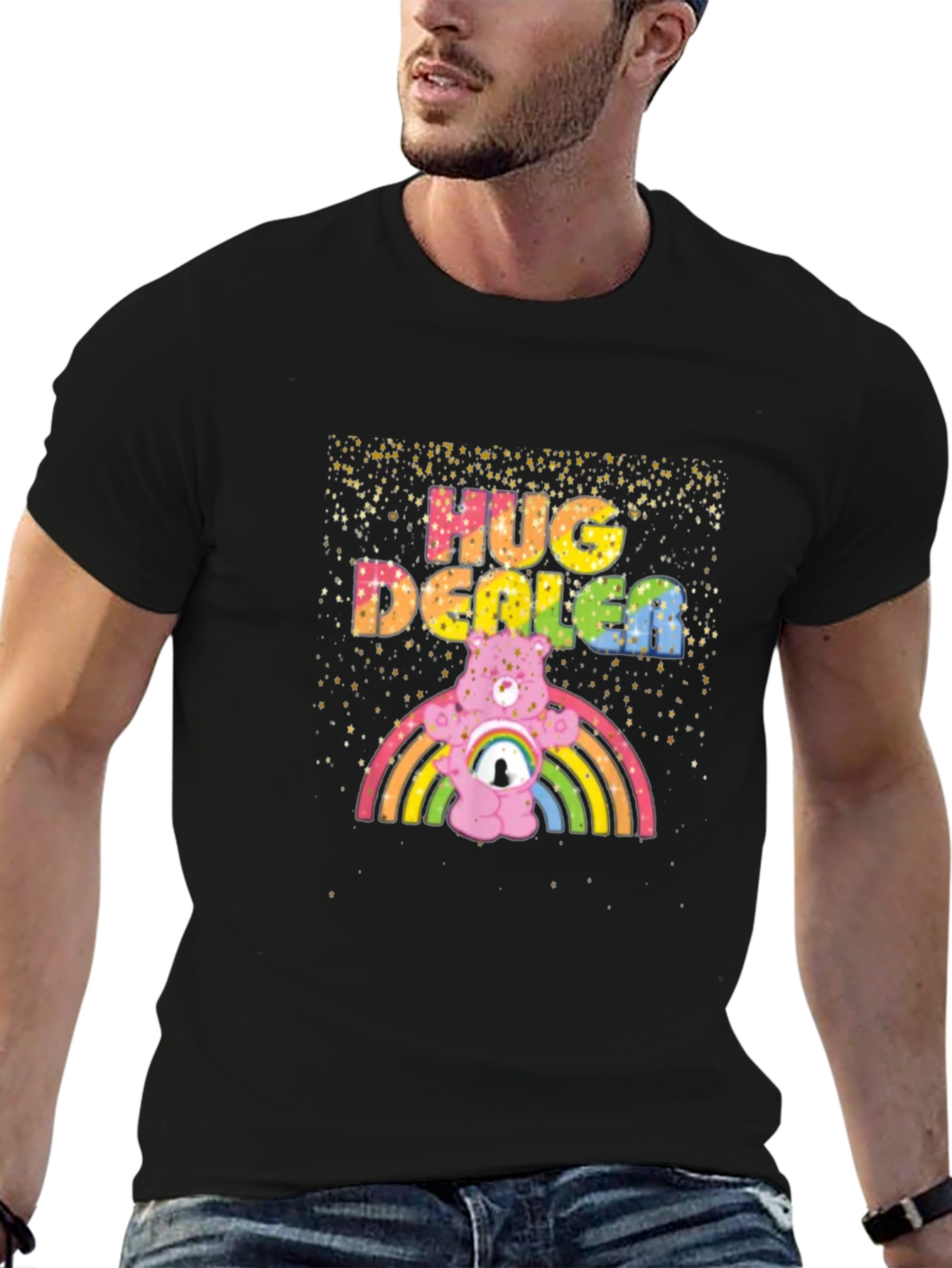 Hug Dealer Graphic Tee - Black Crew Neck T-Shirt