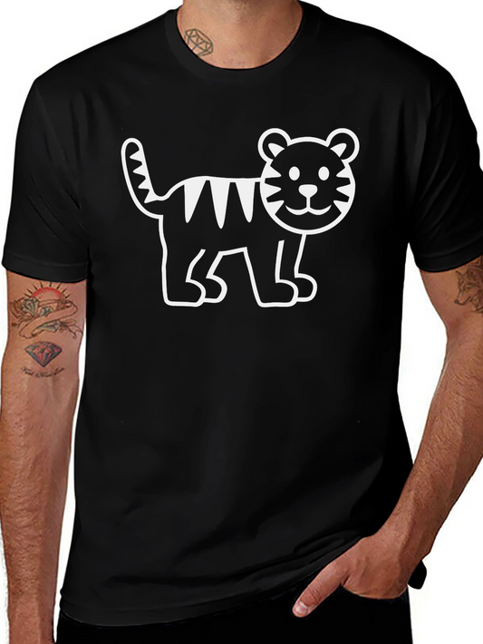Cute Cartoon Tiger Graphic Black T-Shirt