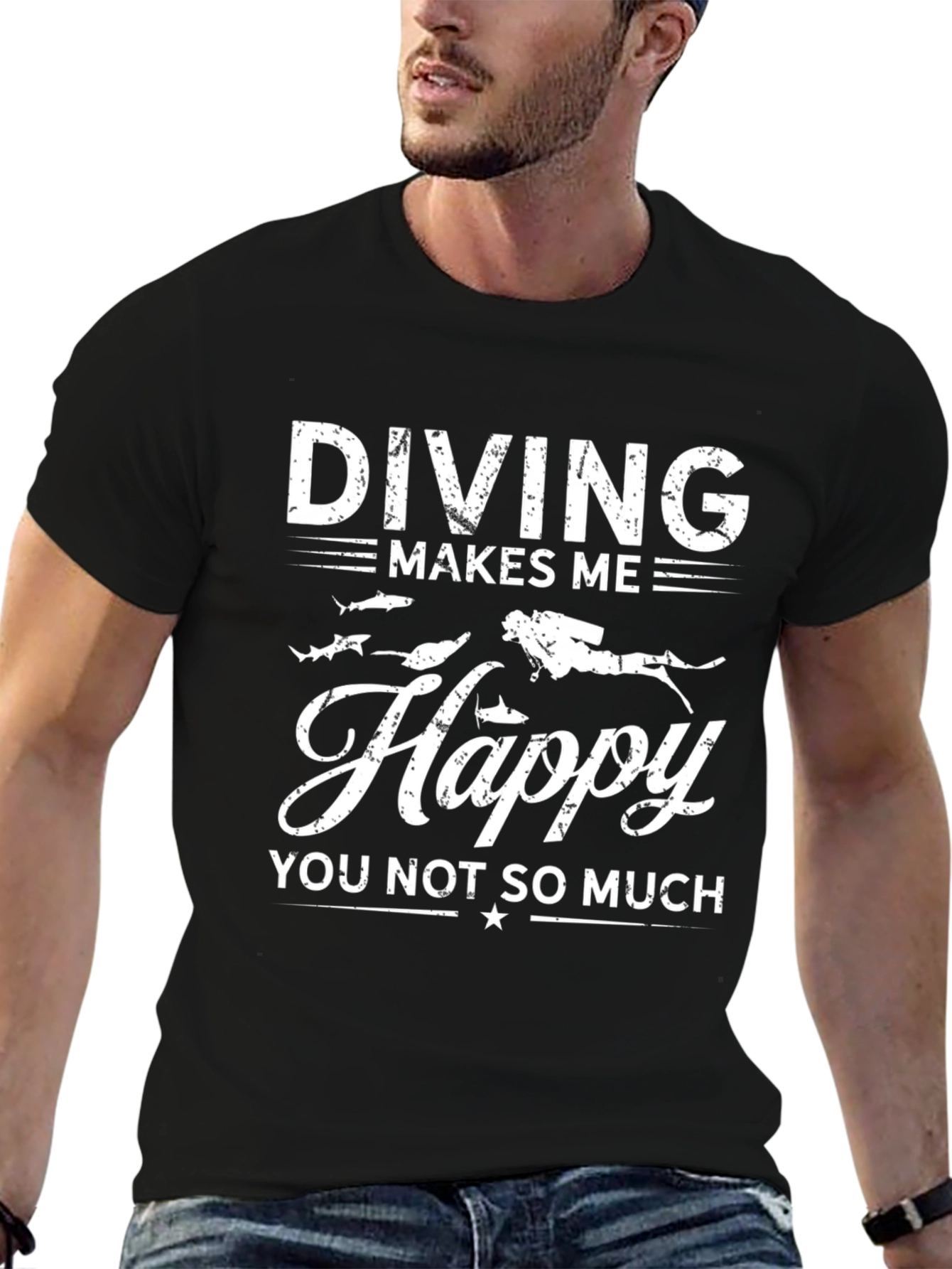 Diving Makes Me Happy Black Graphic T-Shirt