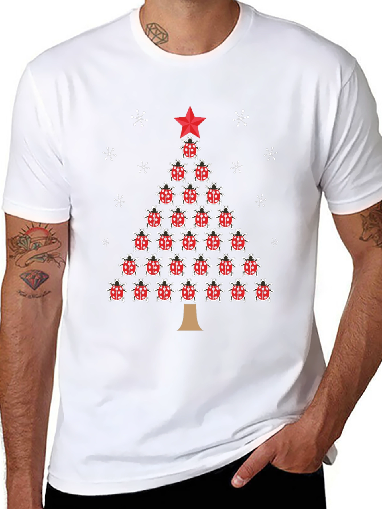 Ladybug Christmas Tree Black T-Shirt