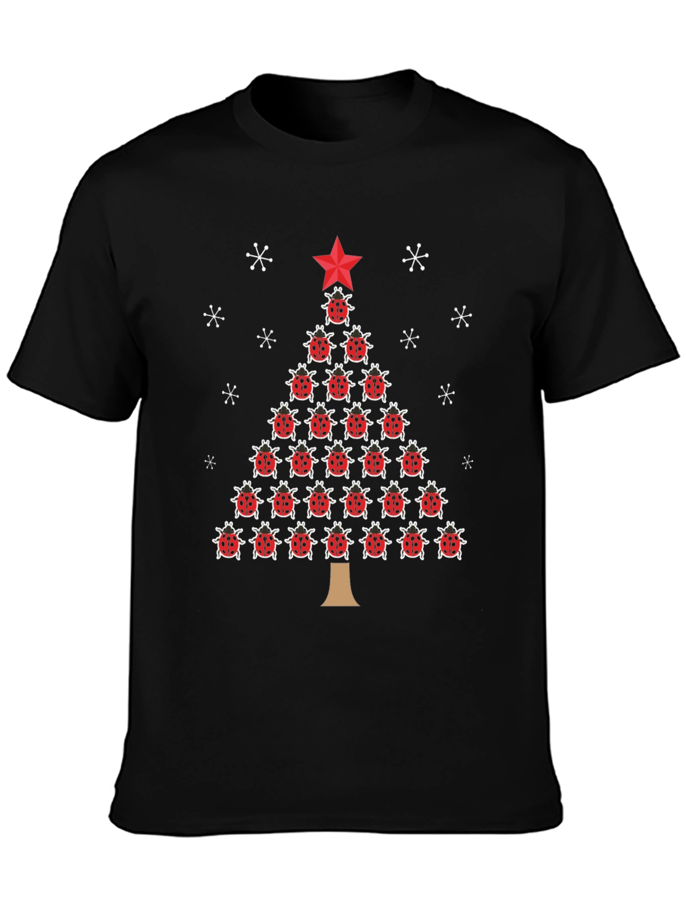 Ladybug Christmas Tree Black T-Shirt
