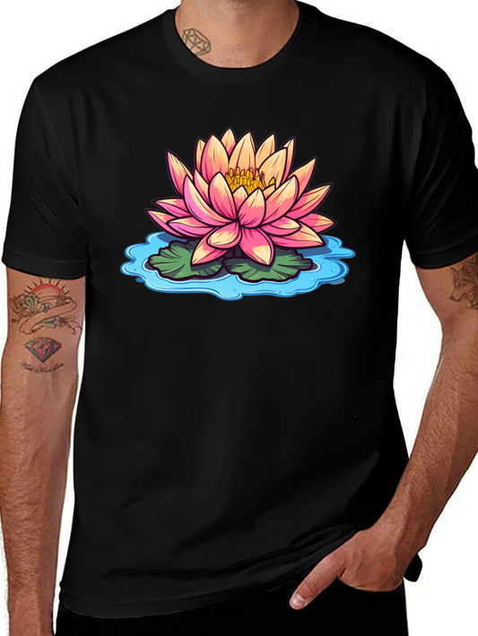 Lotus Flower Graphic Print Black T-Shirt