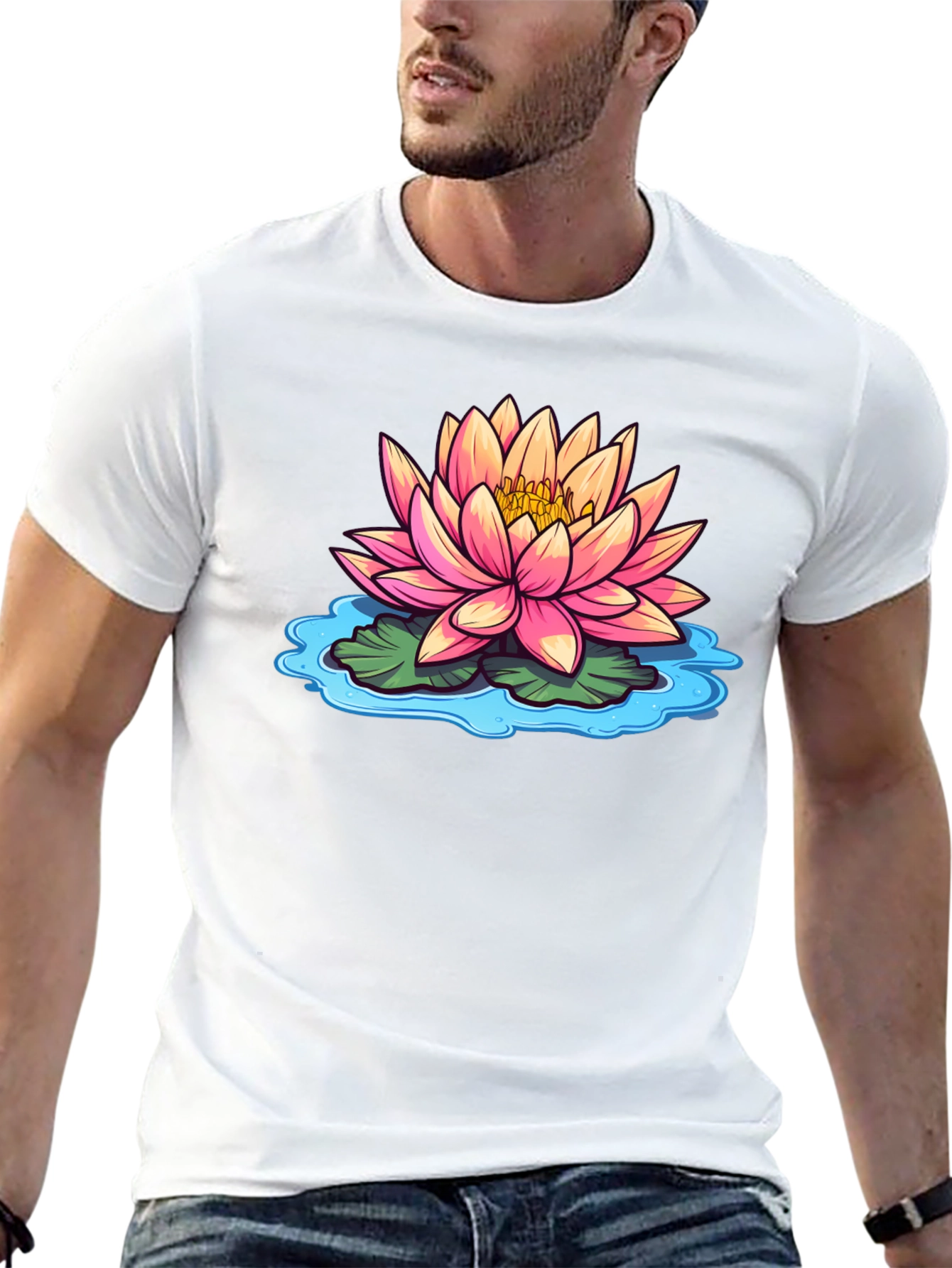 Lotus Flower Graphic Print Black T-Shirt