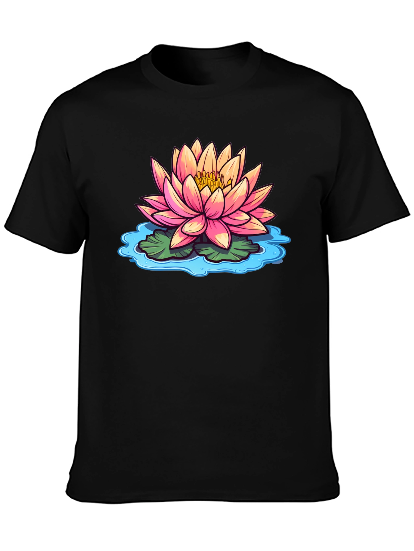 Lotus Flower Graphic Print Black T-Shirt