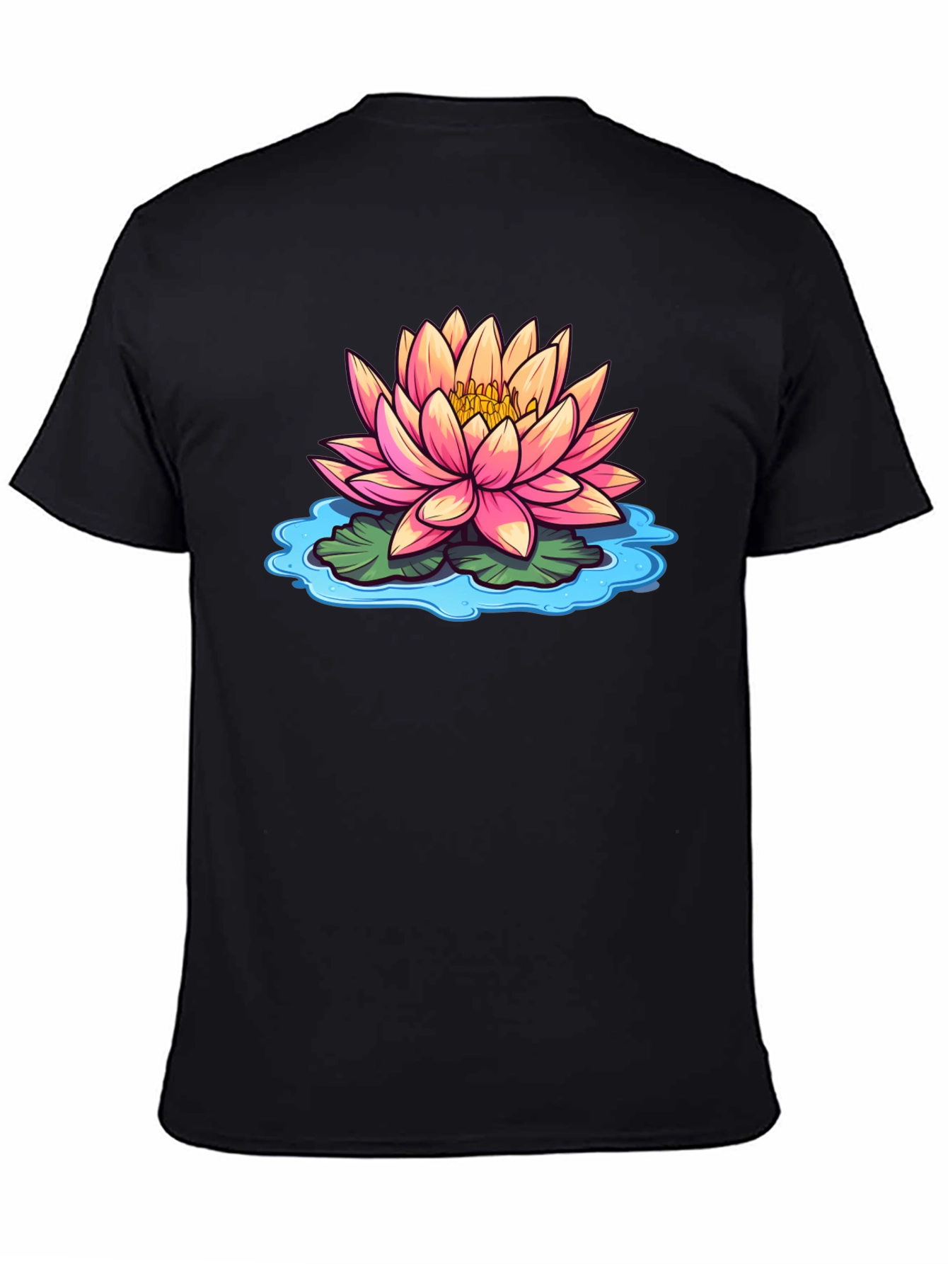 Lotus Flower Graphic Print Black T-Shirt