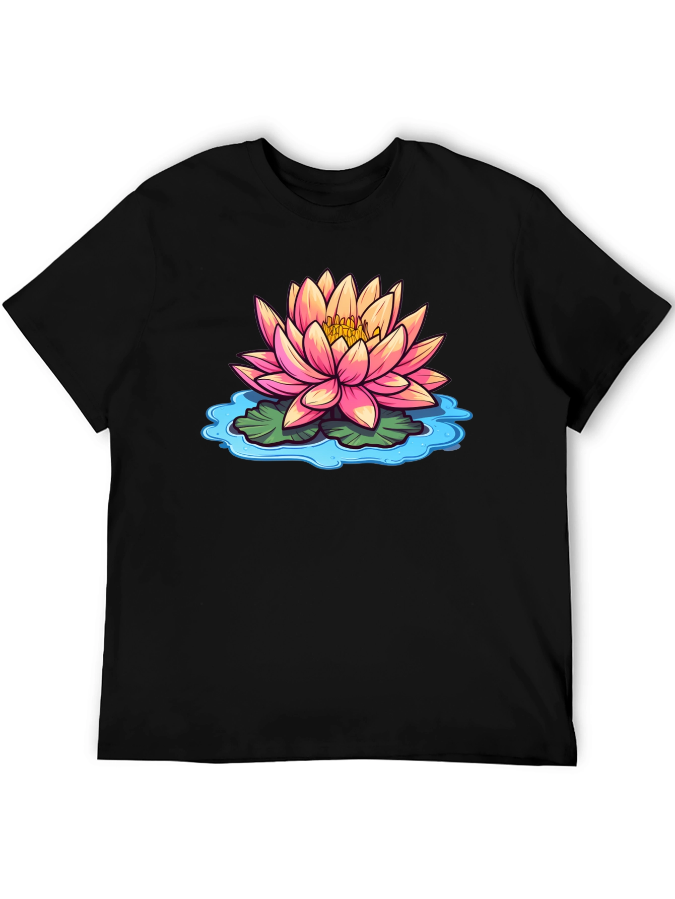 Lotus Flower Graphic Print Black T-Shirt