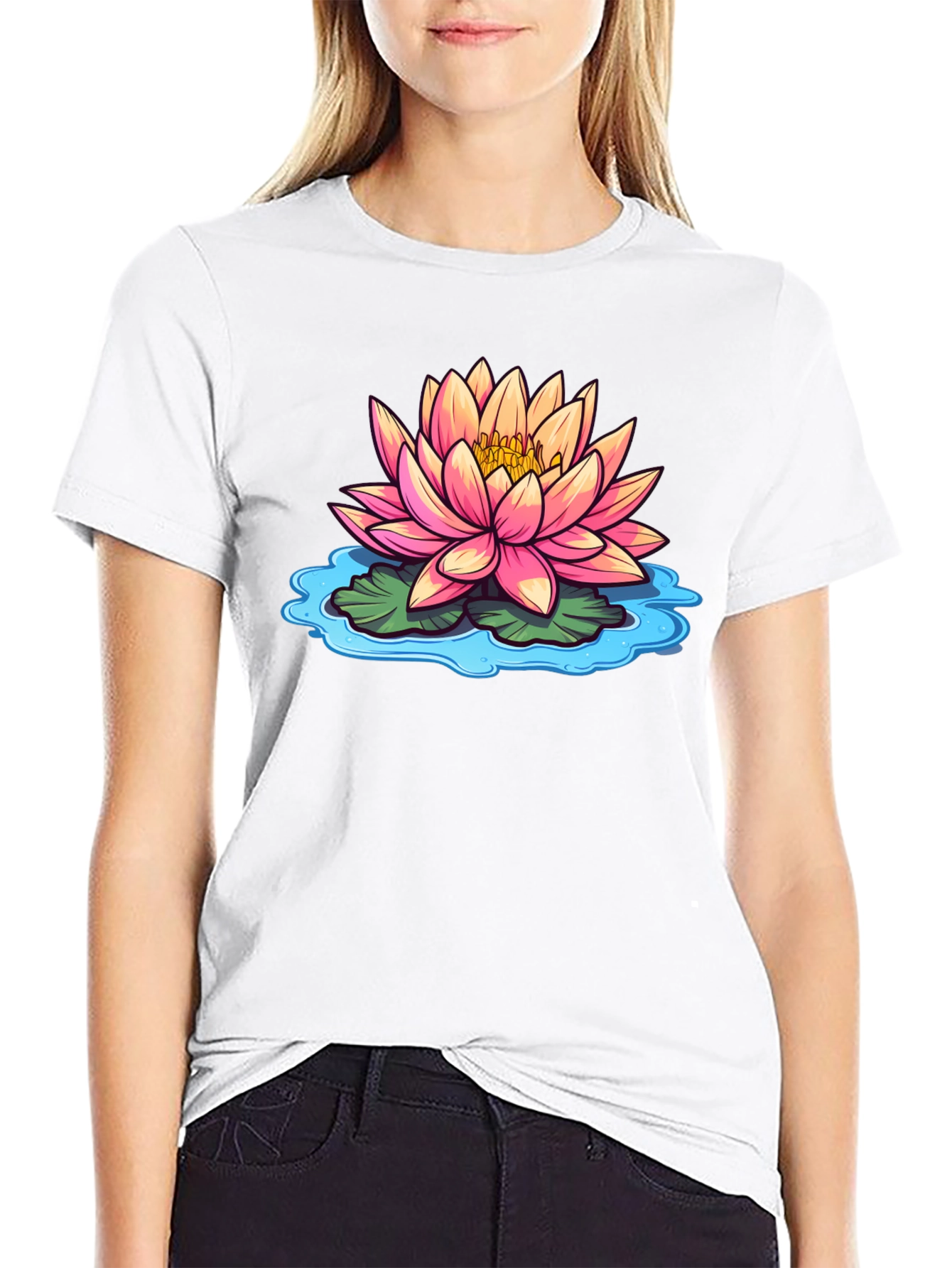 Lotus Flower Graphic Print Black T-Shirt