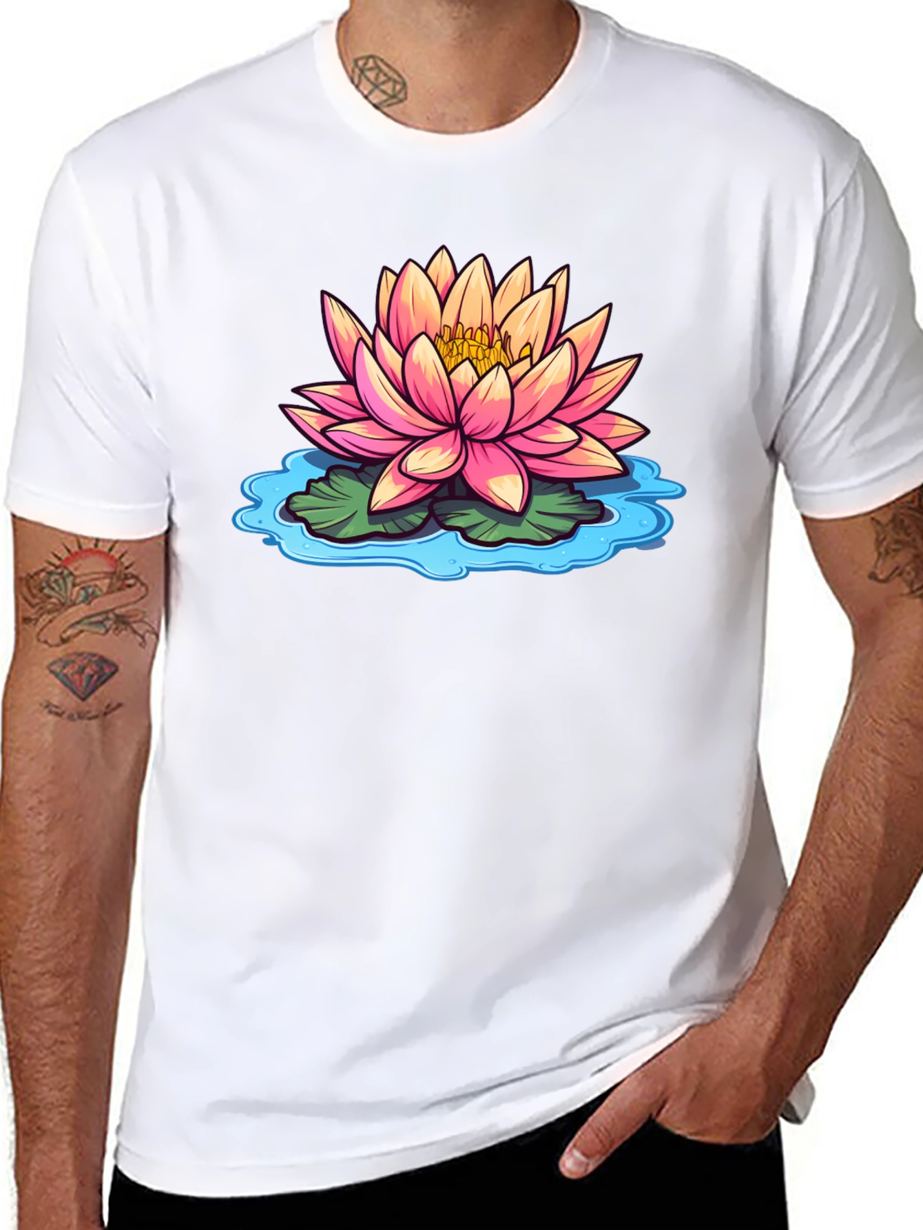 Lotus Flower Graphic Print Black T-Shirt