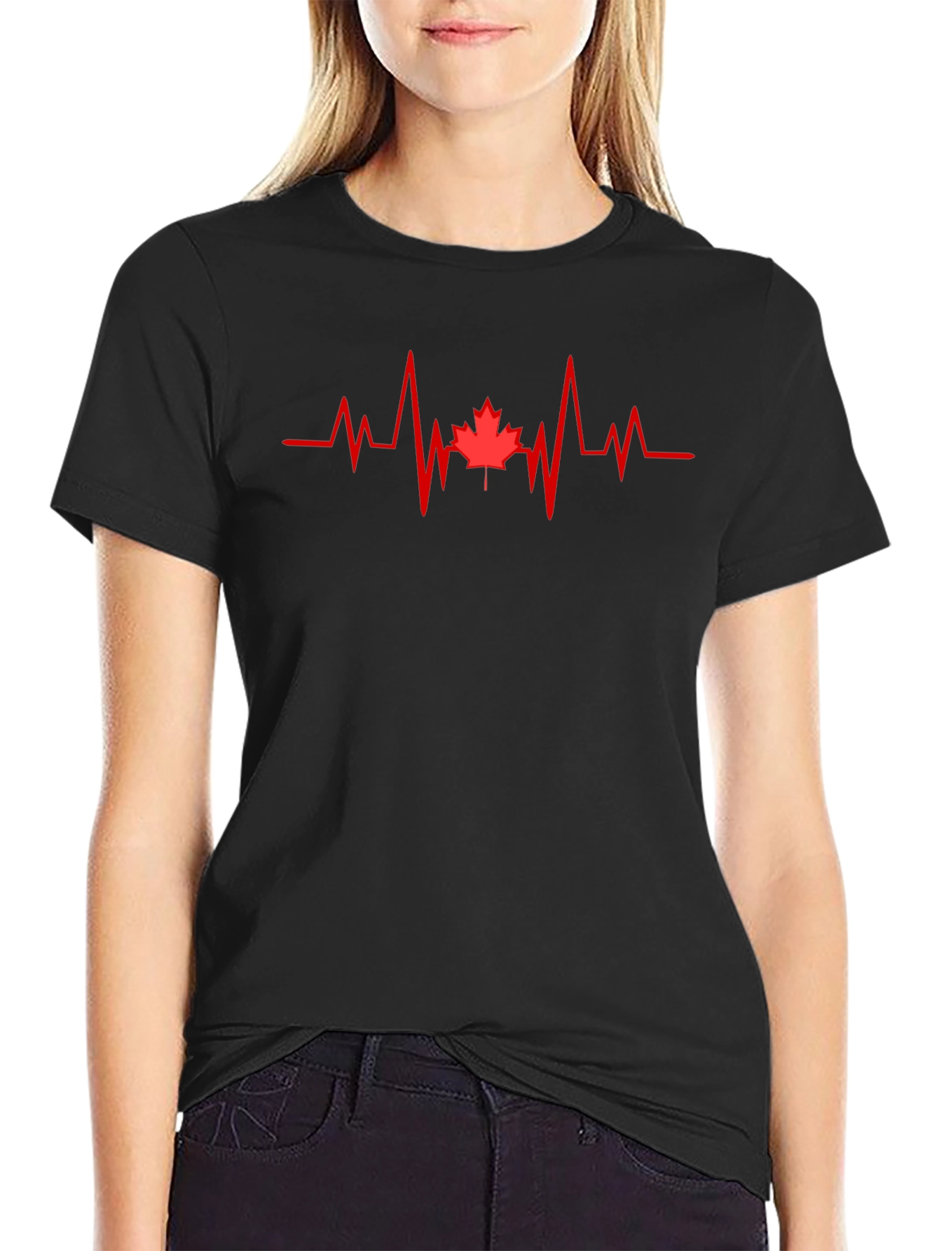 Canada Maple Leaf Heartbeat T-Shirt - Black