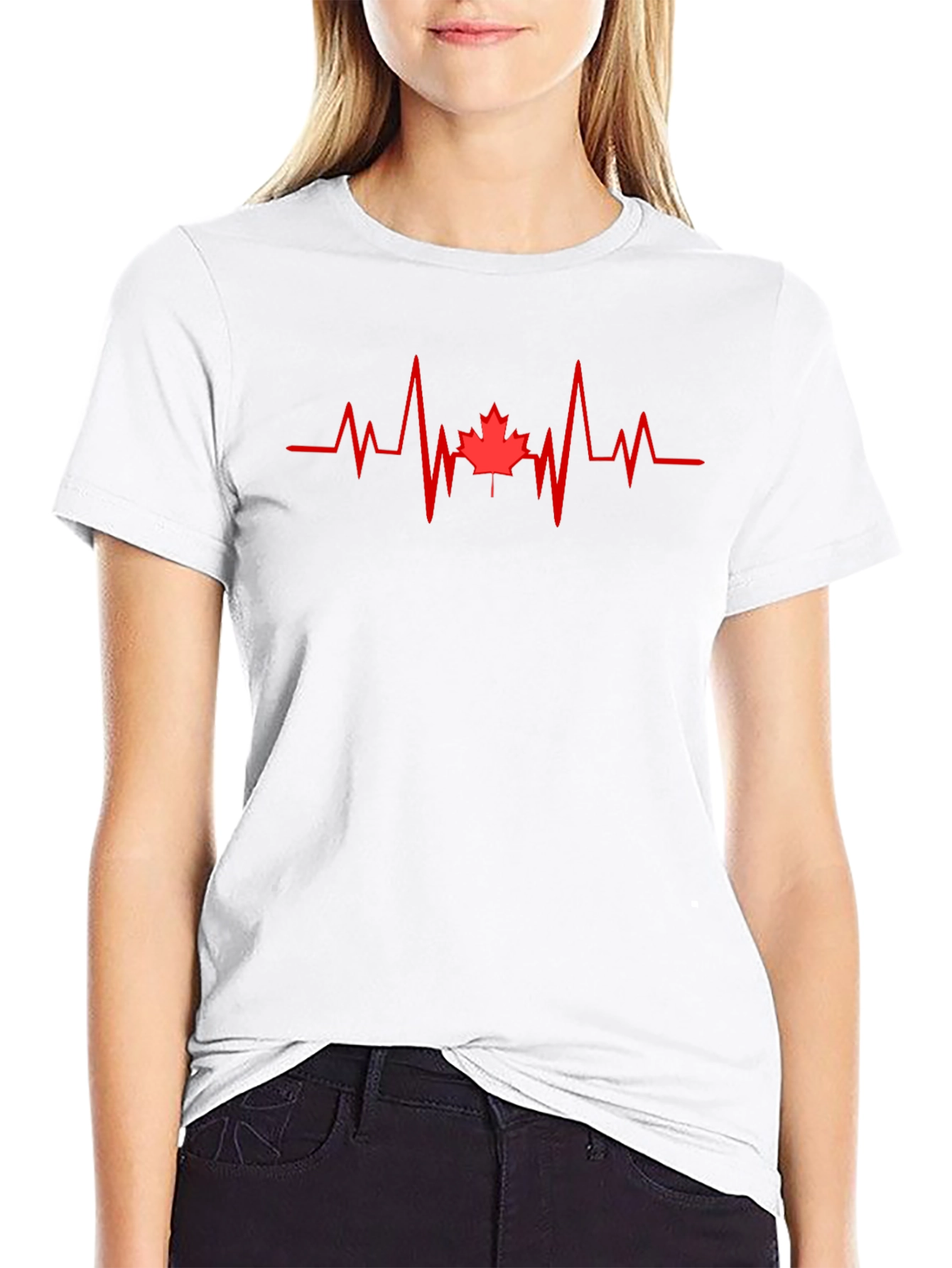 Canada Maple Leaf Heartbeat T-Shirt - Black