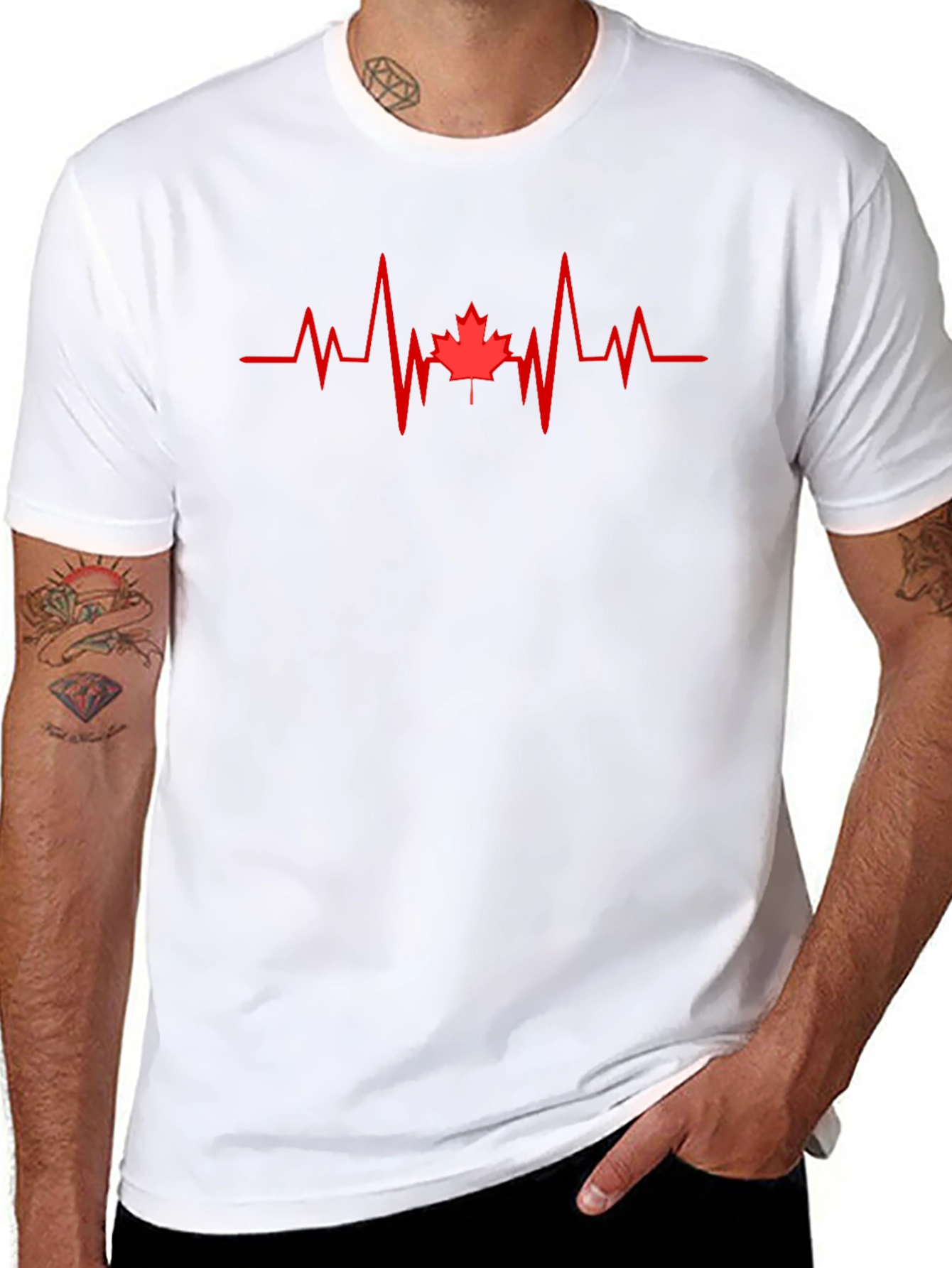 Canada Maple Leaf Heartbeat T-Shirt - Black