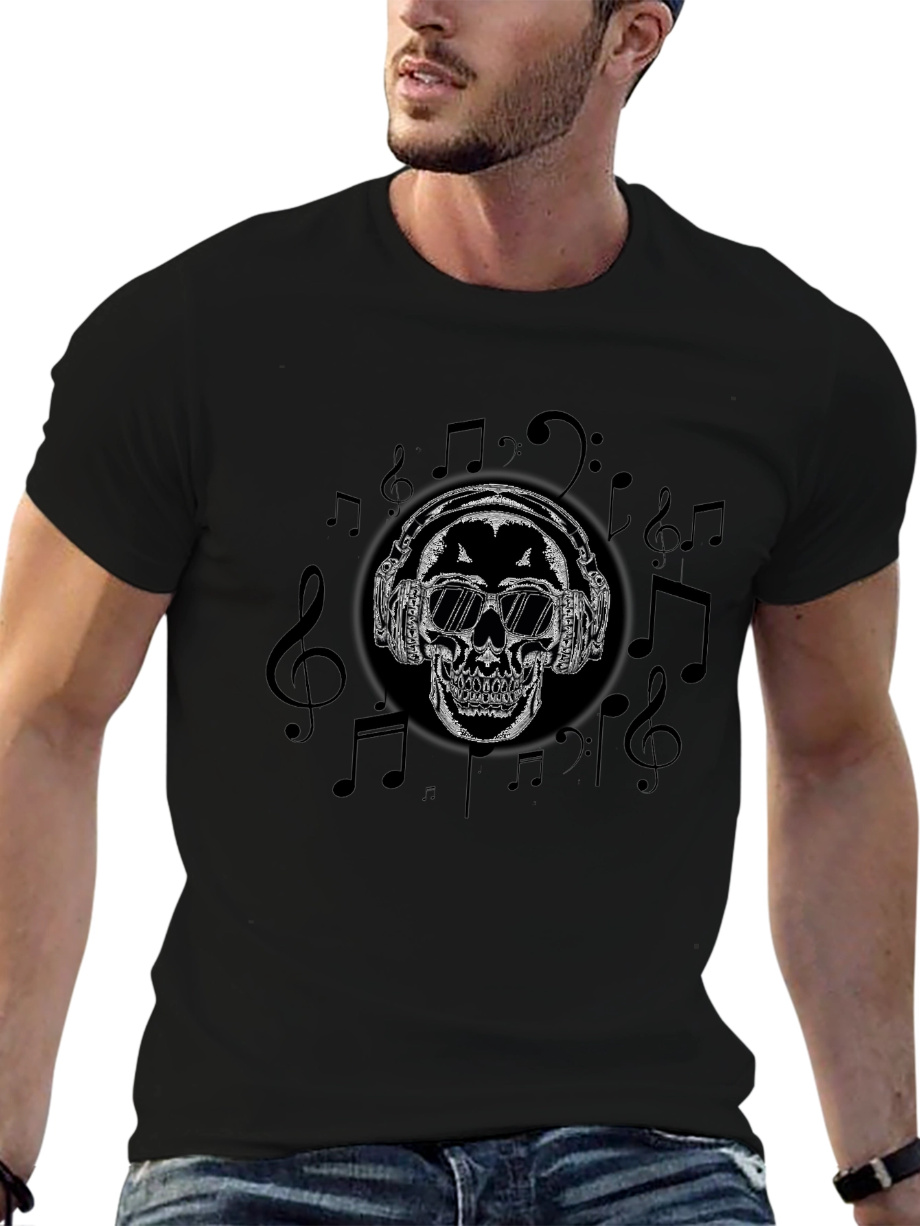 Skull Headphones Graphic T-Shirt - Black
