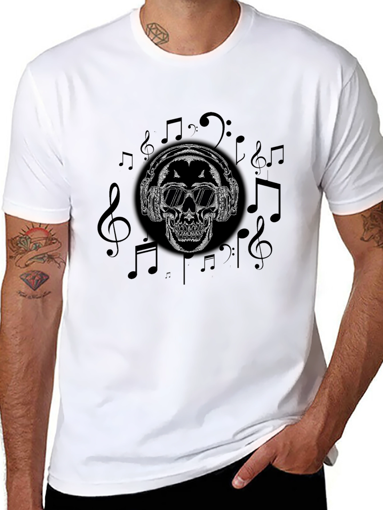 Skull Headphones Graphic T-Shirt - Black