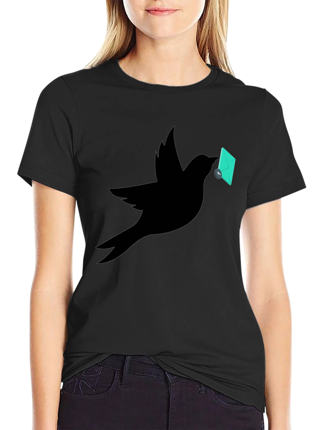 Bird with Envelope Graphic Tee - Black