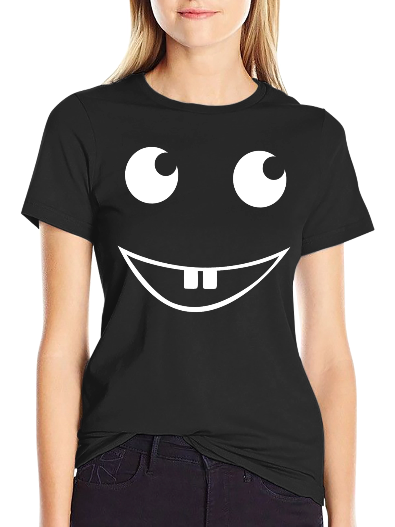 Funny Face Graphic Tee - Black Cotton T-Shirt
