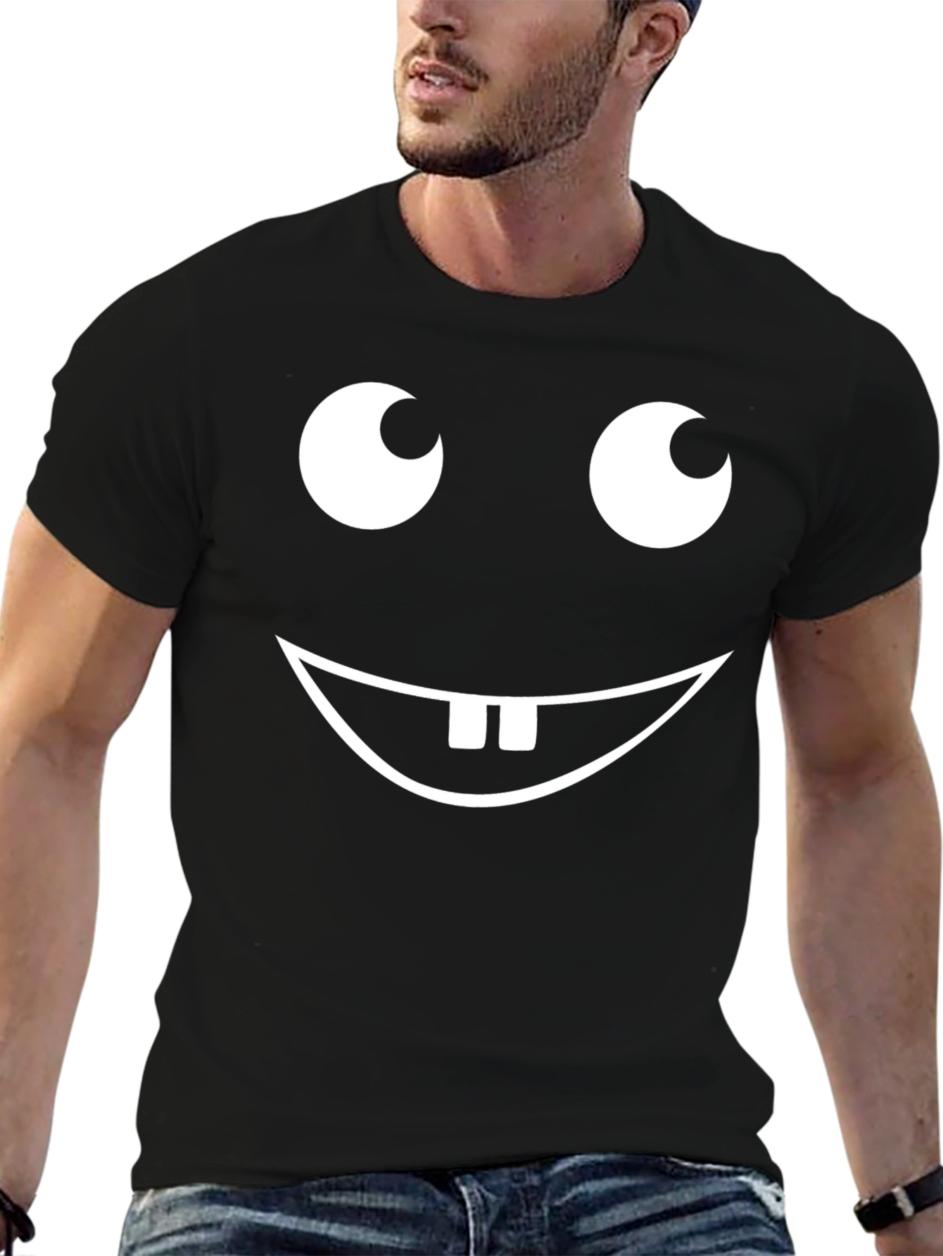 Funny Face Graphic Tee - Black Cotton T-Shirt