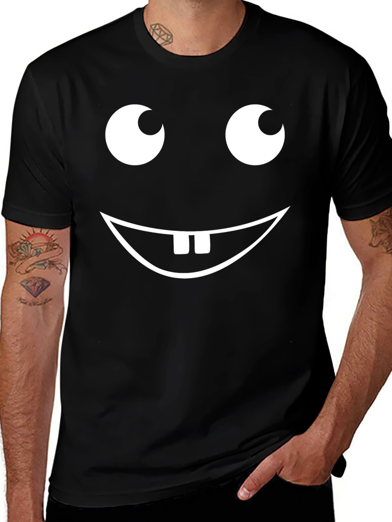 Funny Face Graphic Tee - Black Cotton T-Shirt