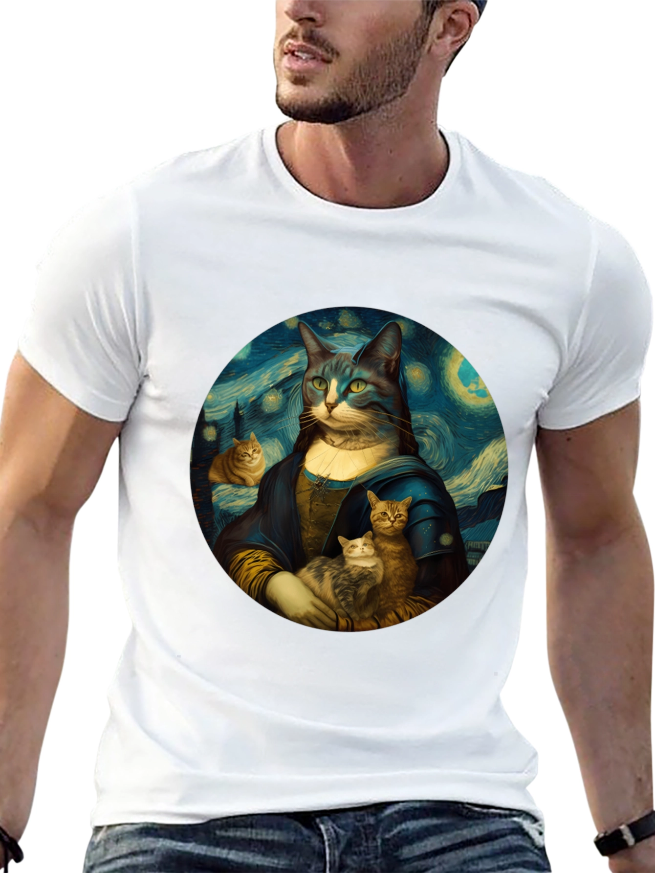 Cat Mona Lisa T-Shirt - Artistic Graphic Tee
