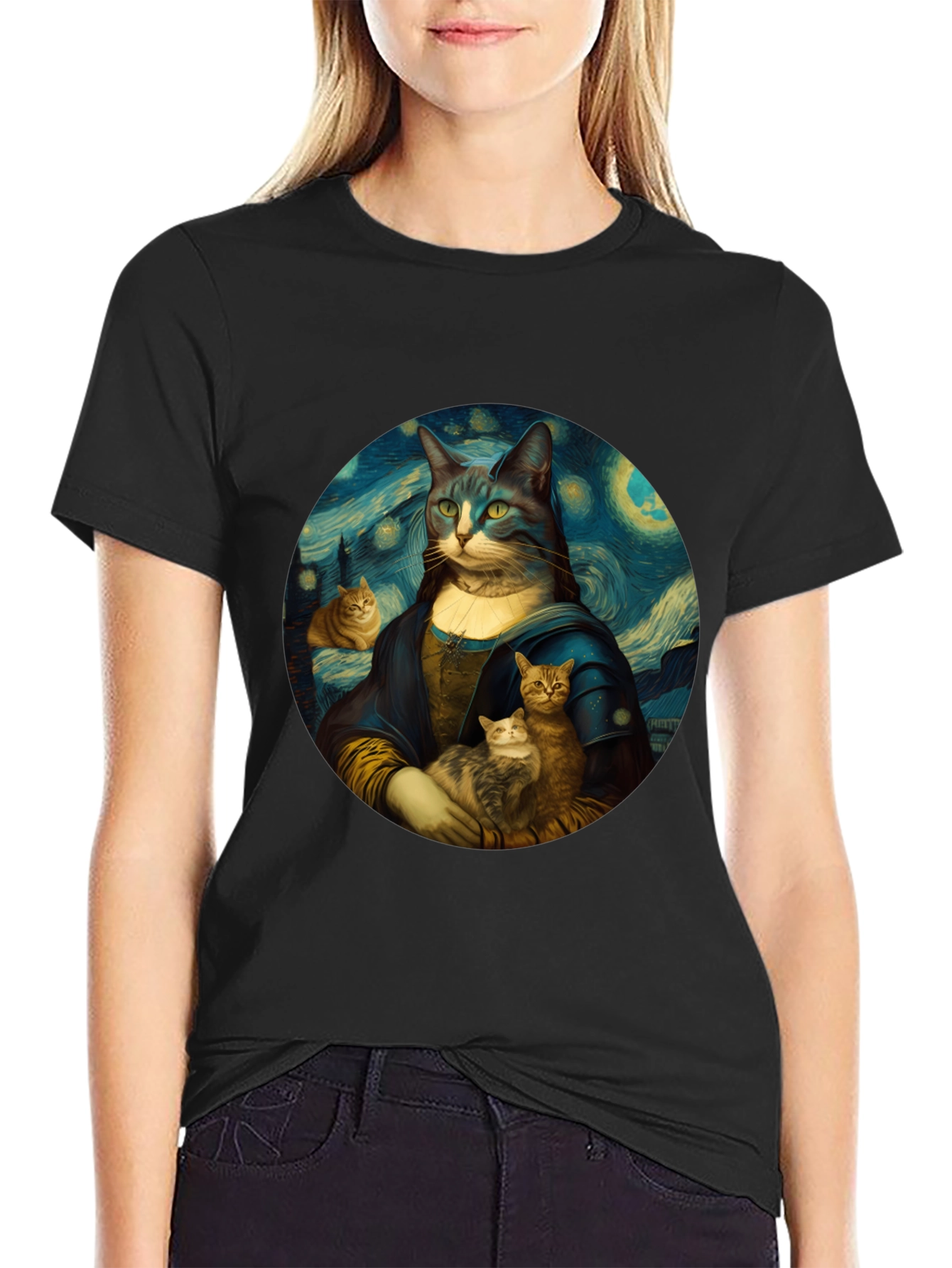 Cat Mona Lisa T-Shirt - Artistic Graphic Tee