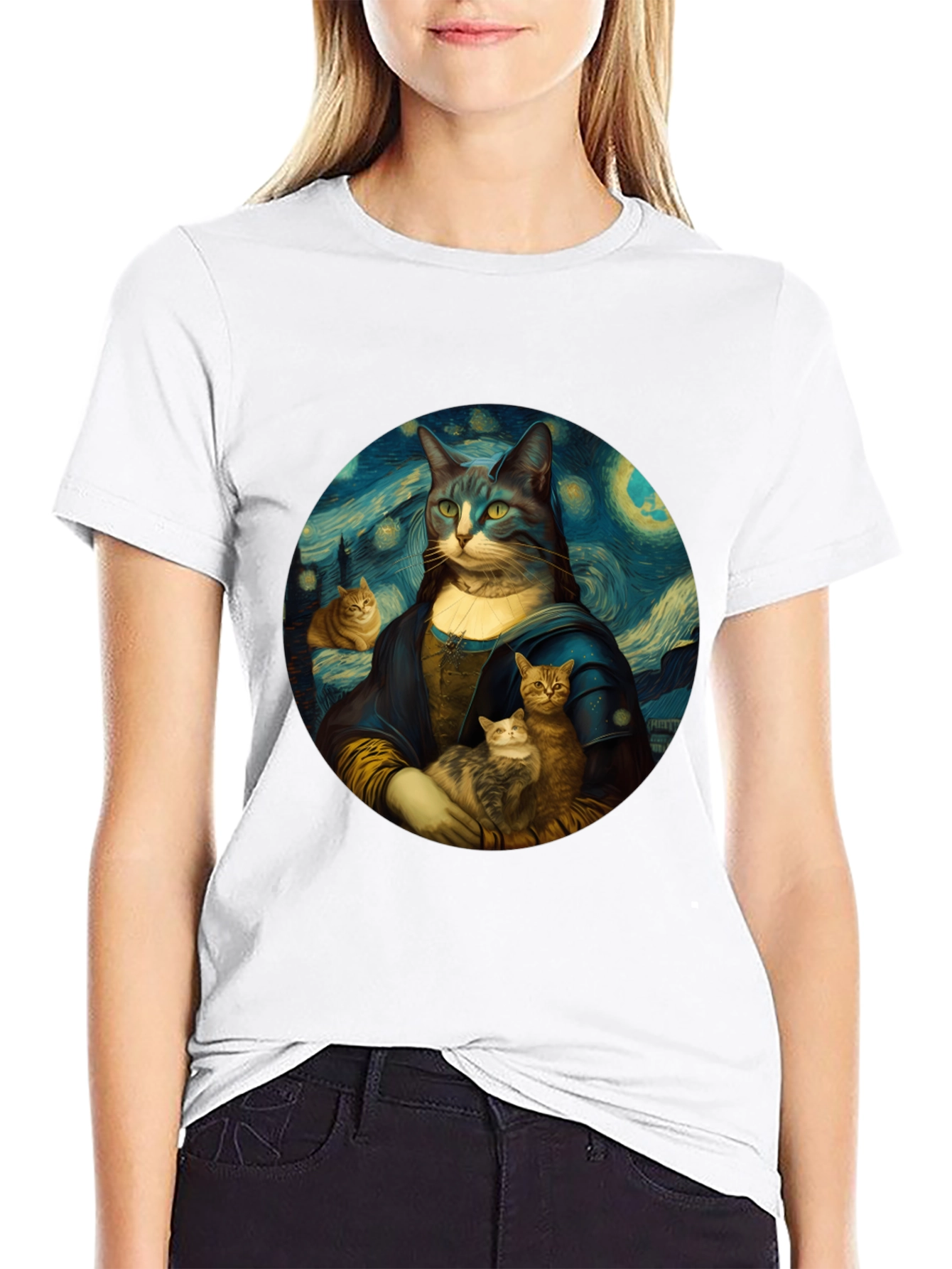 Cat Mona Lisa T-Shirt - Artistic Graphic Tee