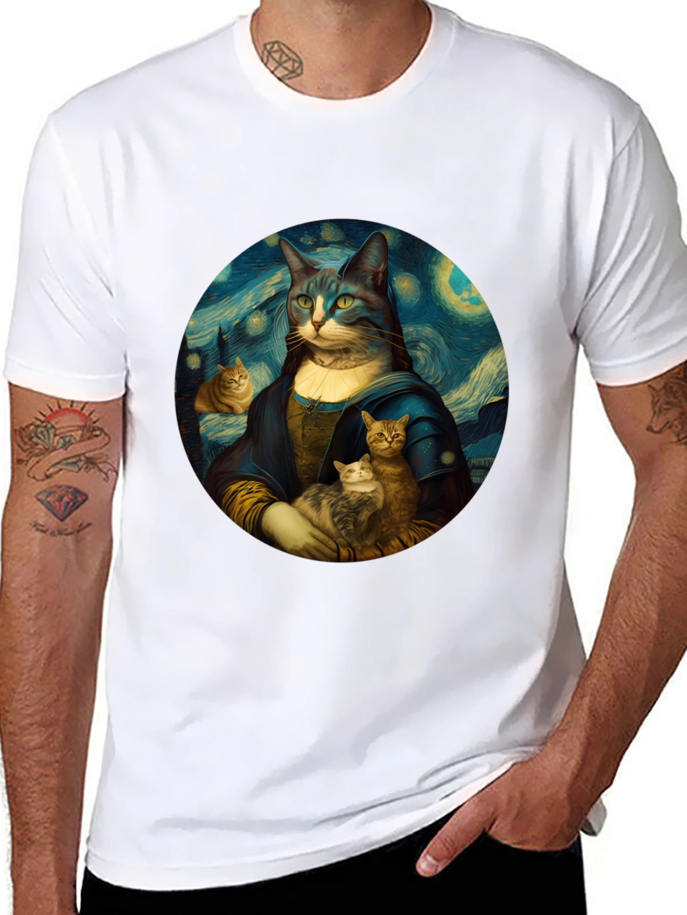 Cat Mona Lisa T-Shirt - Artistic Graphic Tee