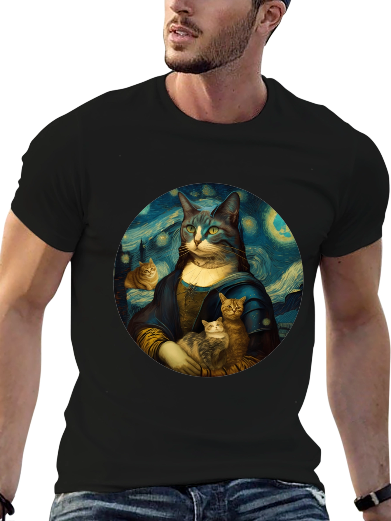 Cat Mona Lisa T-Shirt - Artistic Graphic Tee
