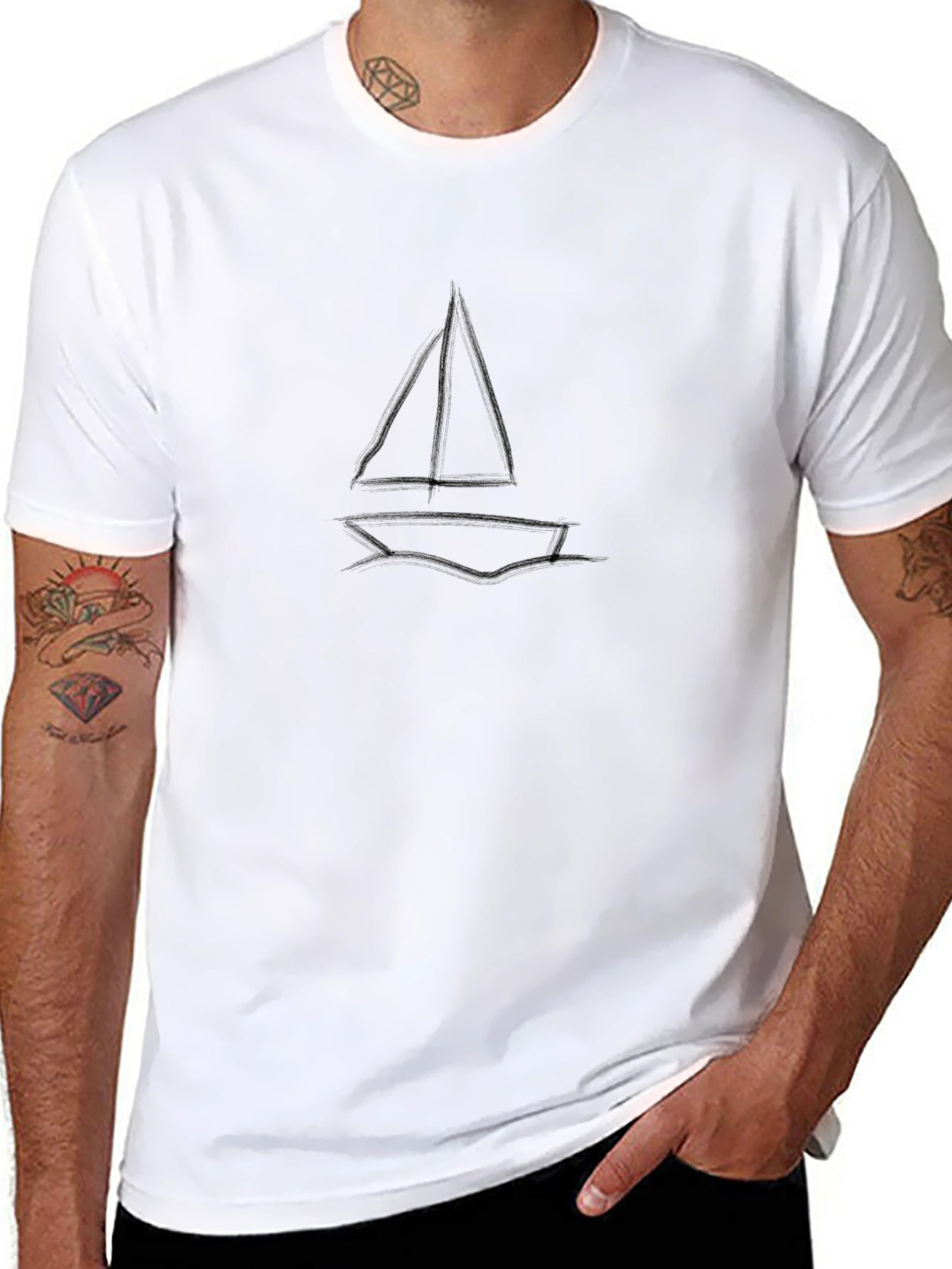 Simple Sailboat Graphic Black T-Shirt