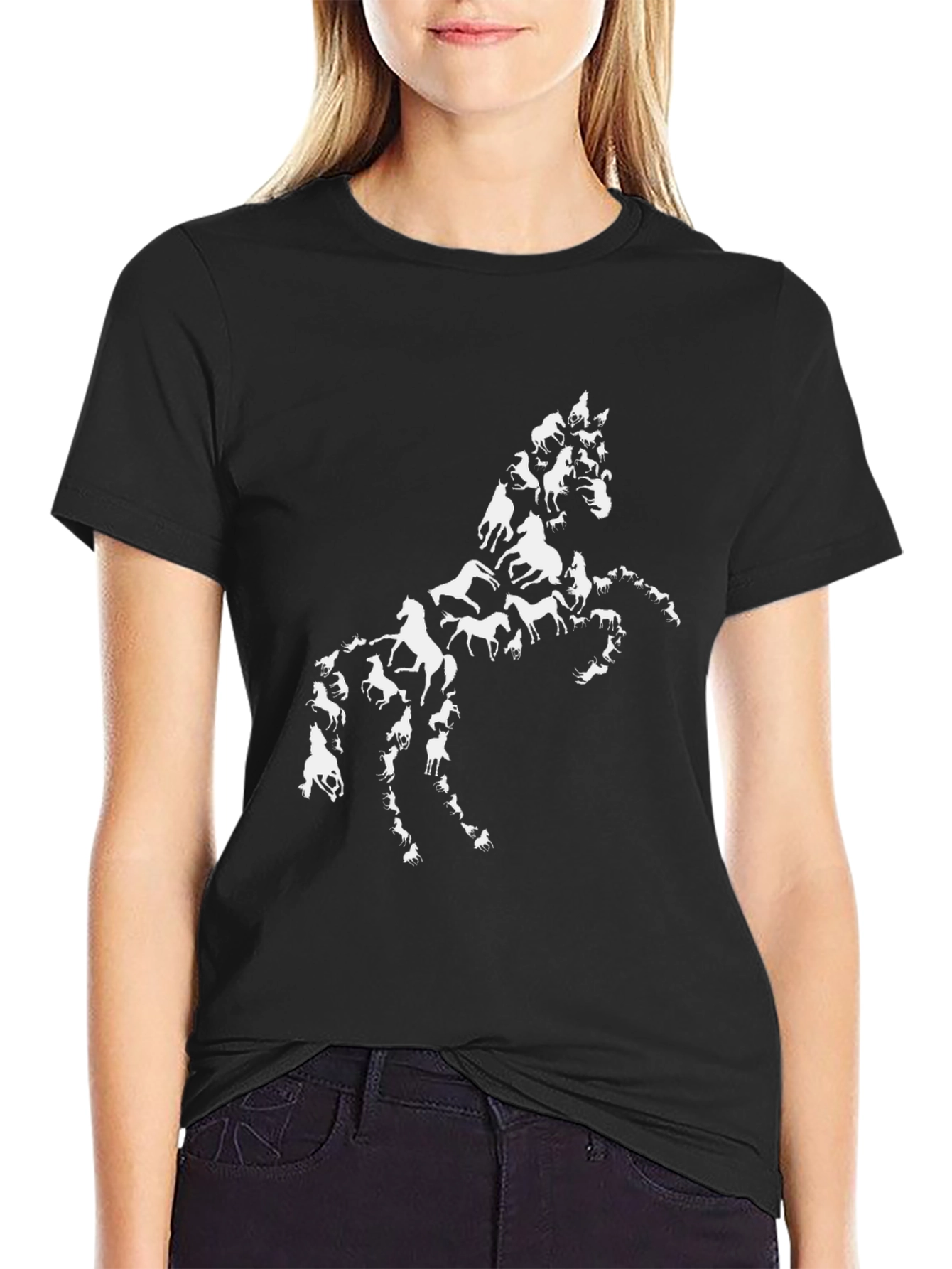Horse Silhouette Graphic Tee - Black Cotton