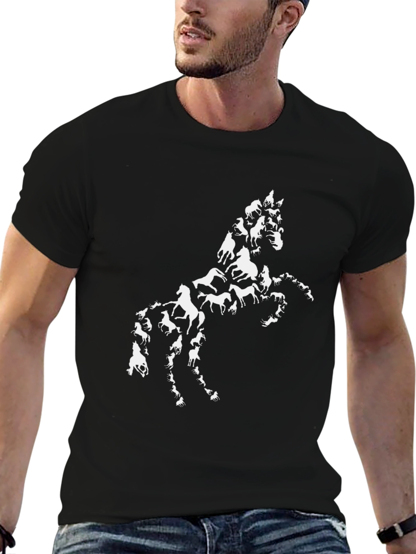 Horse Silhouette Graphic Tee - Black Cotton