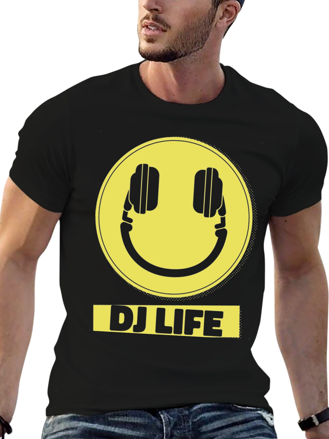 DJ Life Smiley Face Graphic Tee - Black