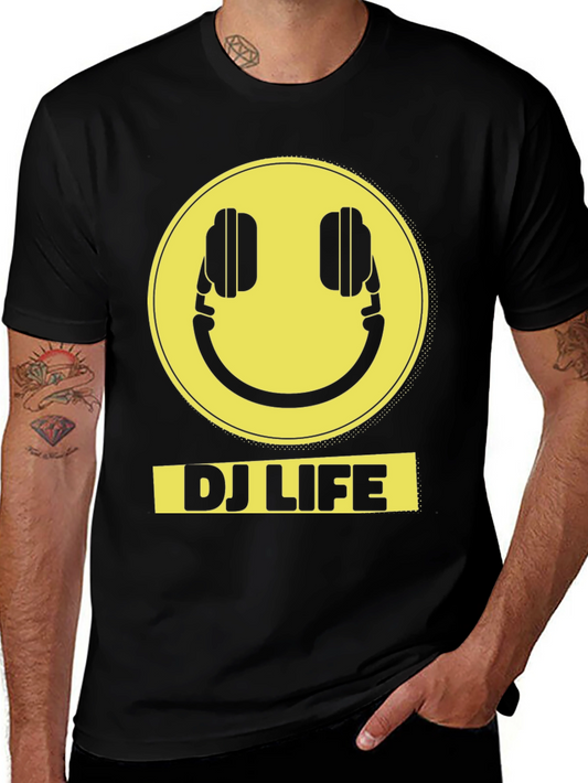 DJ Life Smiley Face Graphic Tee - Black