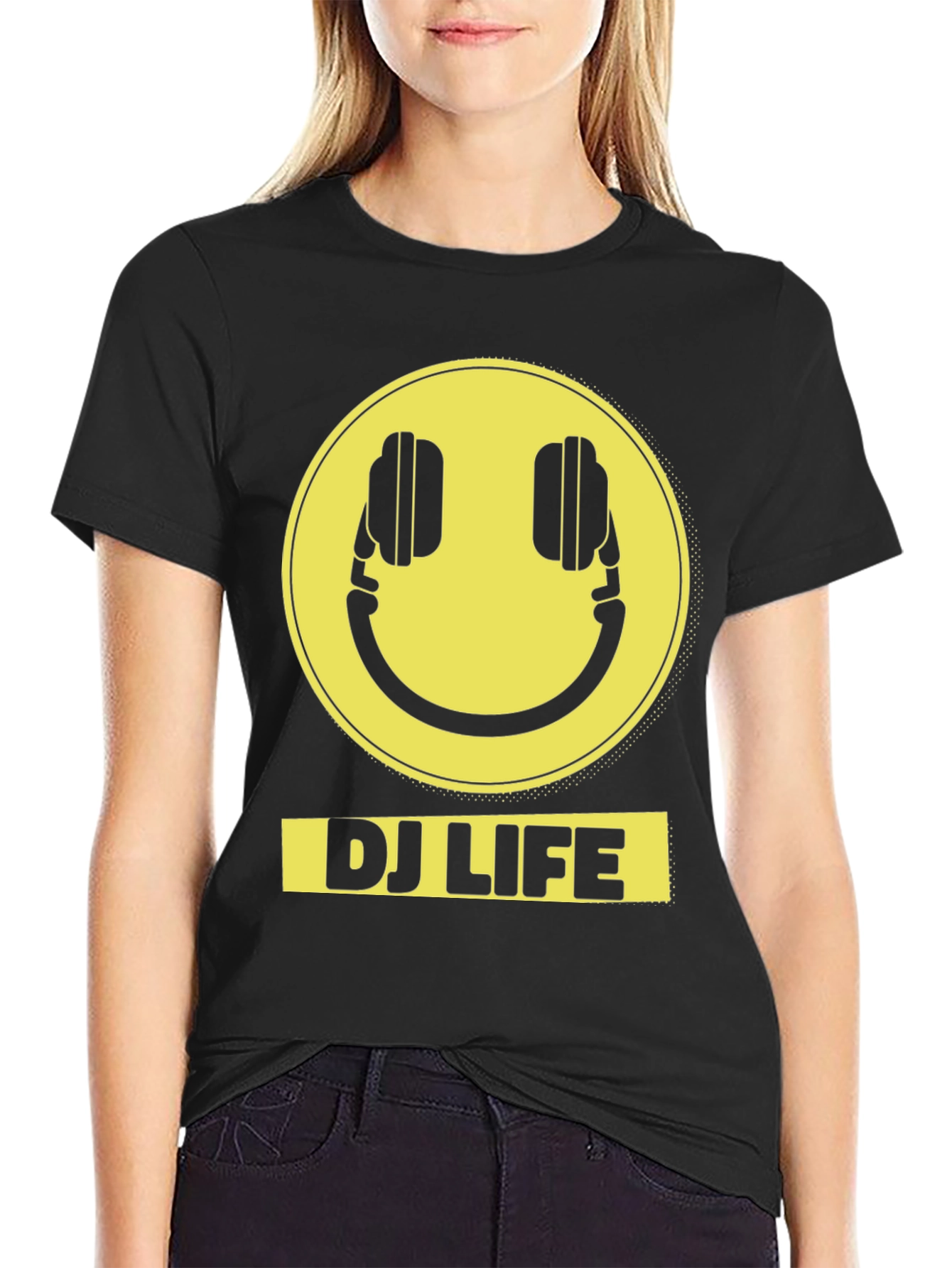 DJ Life Smiley Face Graphic Tee - Black