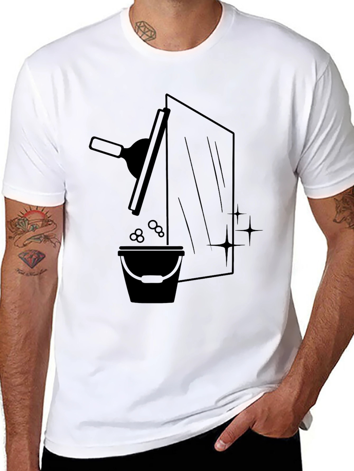 Window Washer Graphic Tee - Black Crew Neck T-Shirt