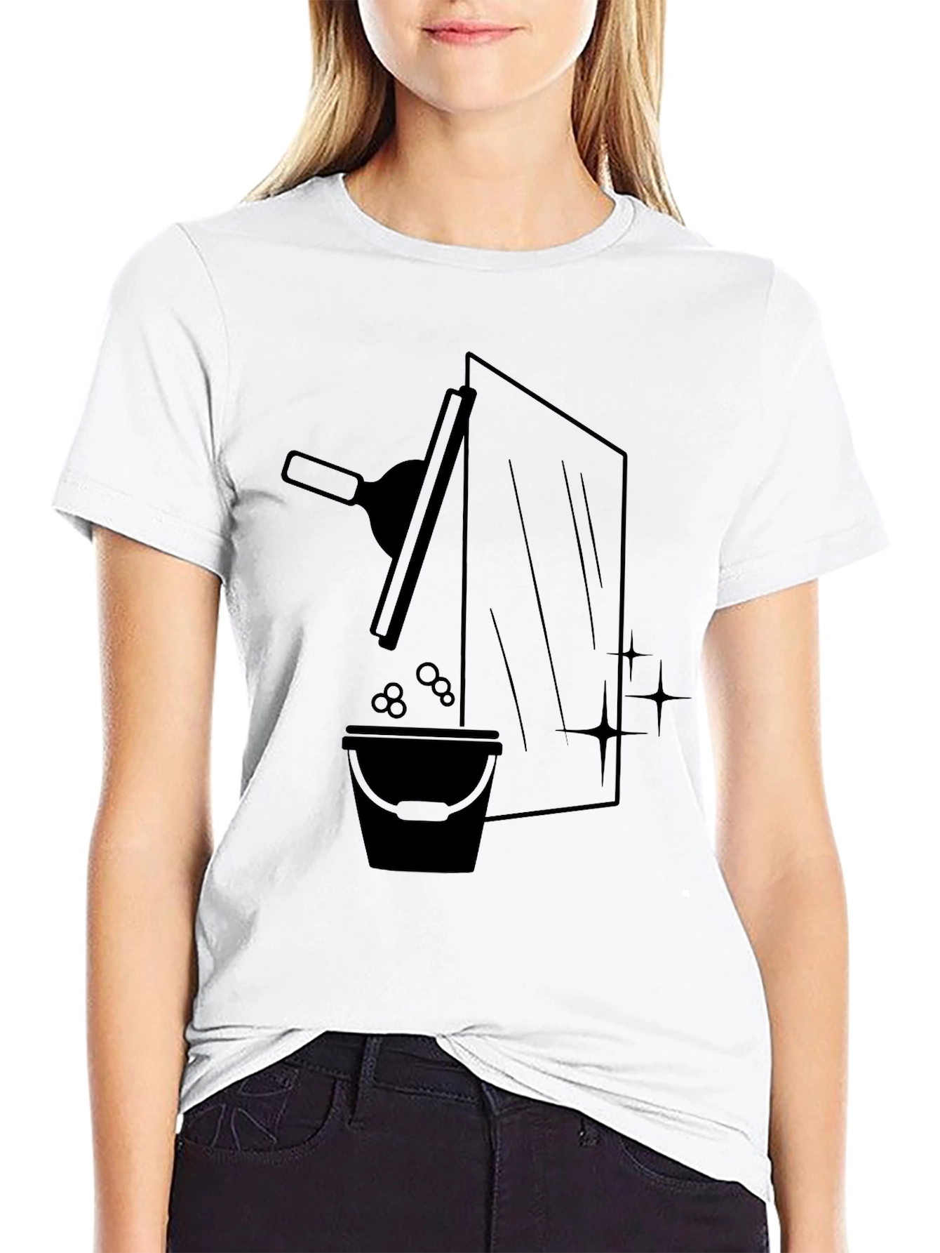 Window Washer Graphic Tee - Black Crew Neck T-Shirt