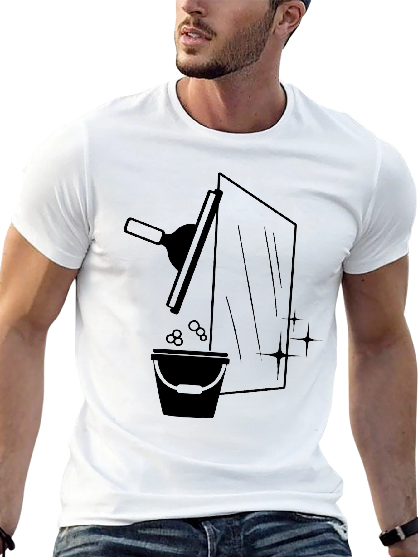 Window Washer Graphic Tee - Black Crew Neck T-Shirt