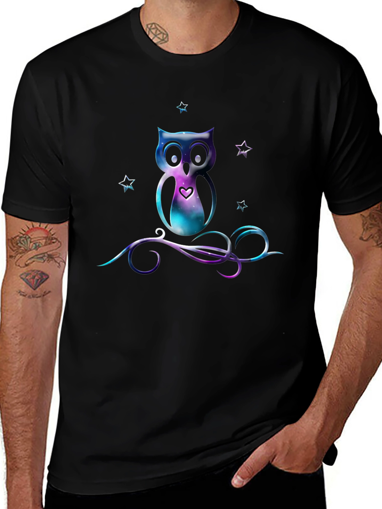 Galaxy Owl Graphic Tee - Stylish Mens Black T-Shirt