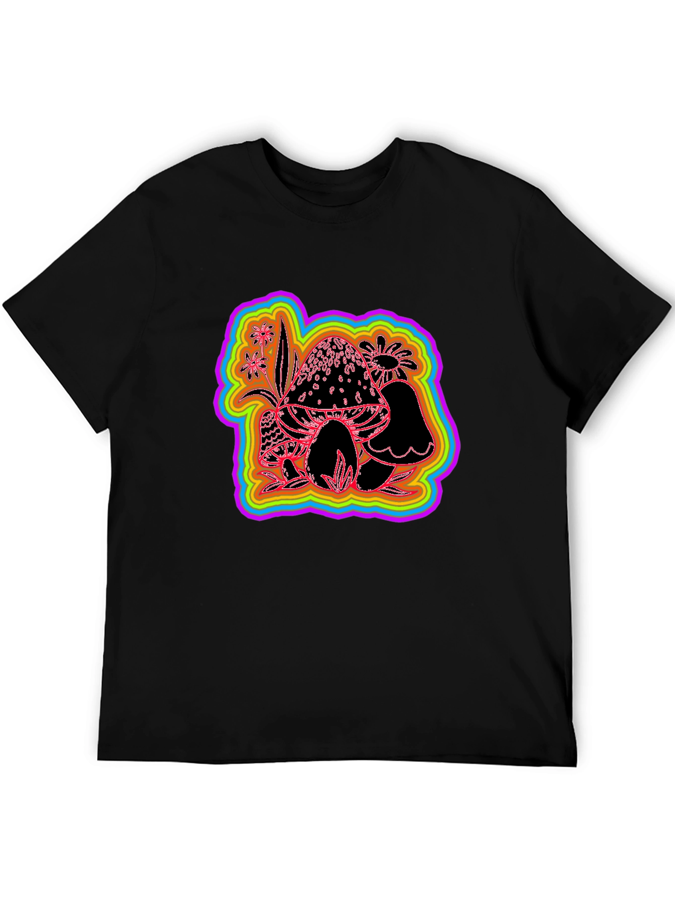 Psychedelic Mushroom Graphic Tee - Black