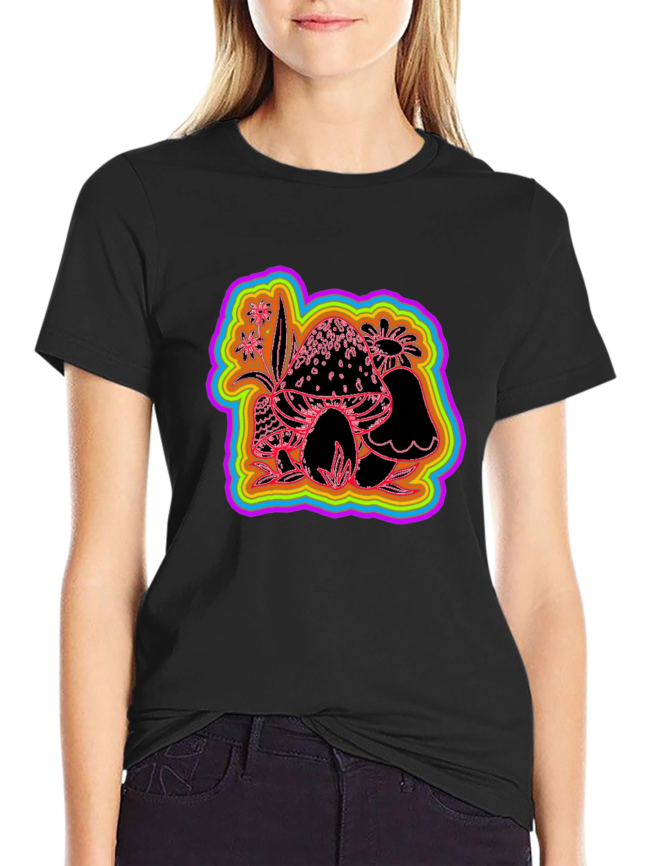 Psychedelic Mushroom Graphic Tee - Black
