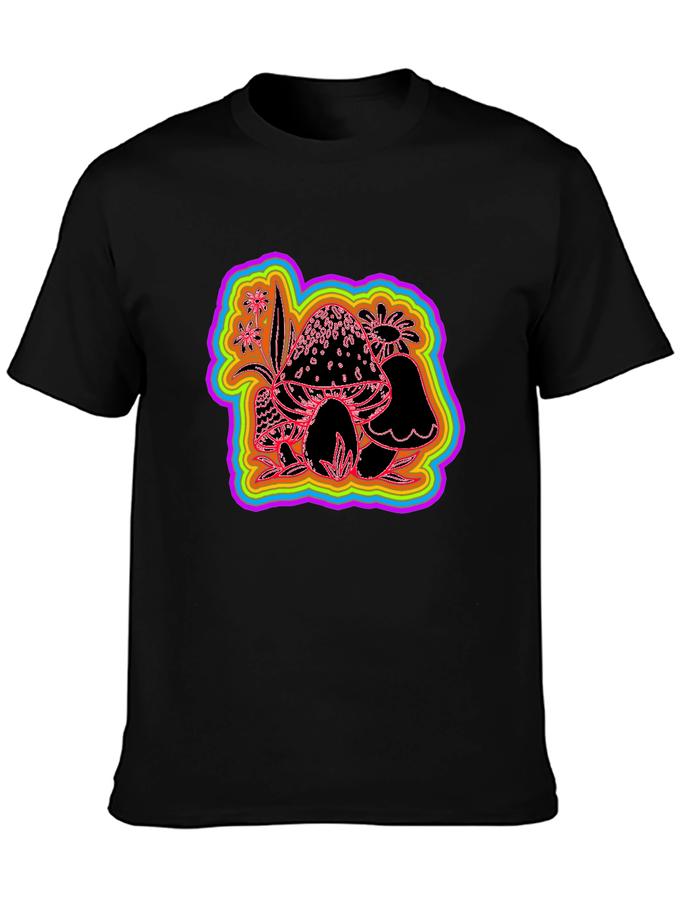 Psychedelic Mushroom Graphic Tee - Black