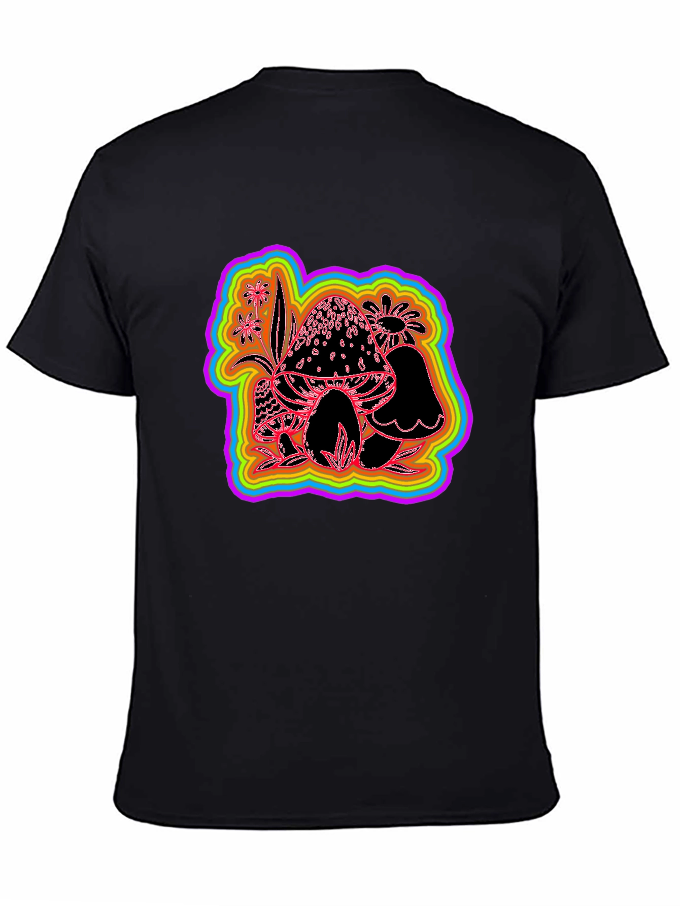 Psychedelic Mushroom Graphic Tee - Black